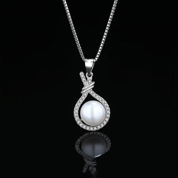 Solid Sterling Silver Womens Solitaire Pearl 1ct Diamond Necklace Ladies Jewelry